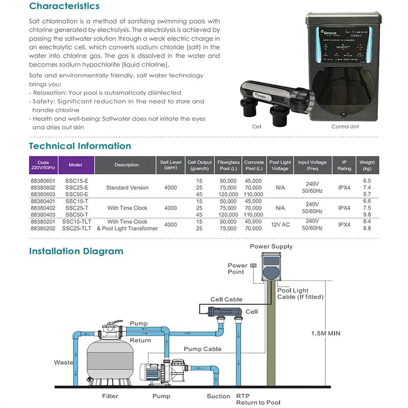 EMAUX Swimming Pool Accessories Electrolytic Salt Chlorine Disinfector Electrolytic Salt Generator Salt Chlorine Generator