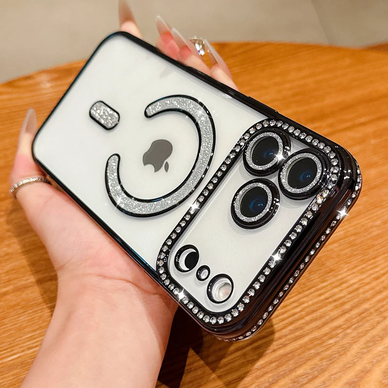 Luxury Bling Crystal Lens Film for Magsafe Case for iPhone 17 Pro Max 17 Air Magnetic Wireless Charging Clear Cover for iPhone17
