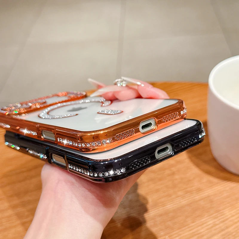 Luxury Bling Crystal Lens Film for Magsafe Case for iPhone 17 Pro Max 17 Air Magnetic Wireless Charging Clear Cover for iPhone17