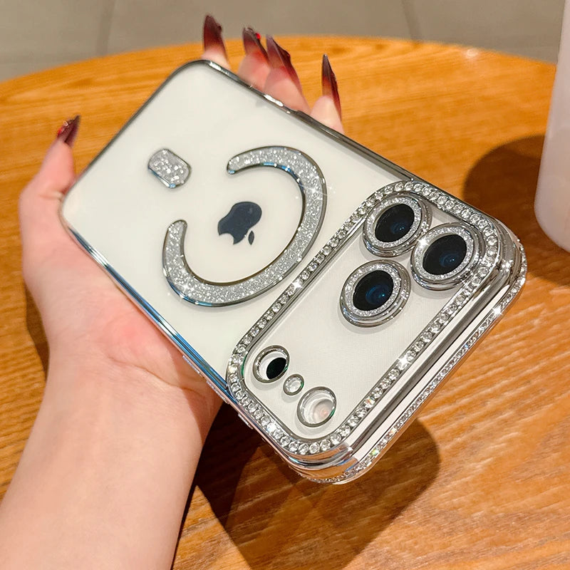 Luxury Bling Crystal Lens Film for Magsafe Case for iPhone 17 Pro Max 17 Air Magnetic Wireless Charging Clear Cover for iPhone17
