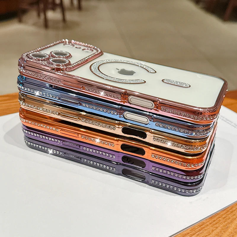 Luxury Bling Crystal Lens Film for Magsafe Case for iPhone 17 Pro Max 17 Air Magnetic Wireless Charging Clear Cover for iPhone17