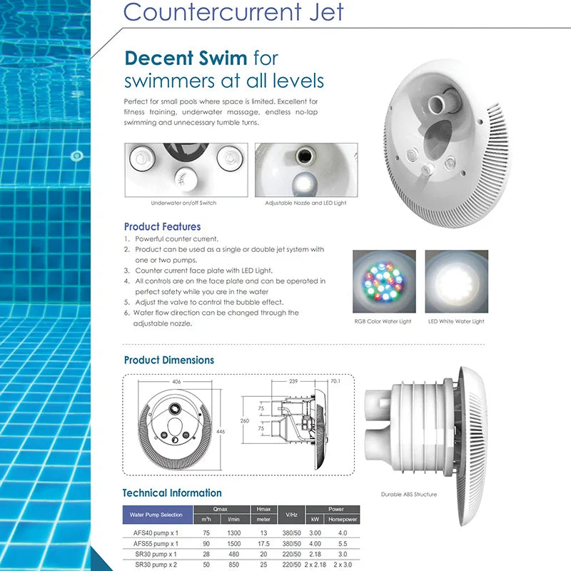 Emaux Swimming Pool Equipment Countercurrent Trainer System Jet Swimming Massage Jet