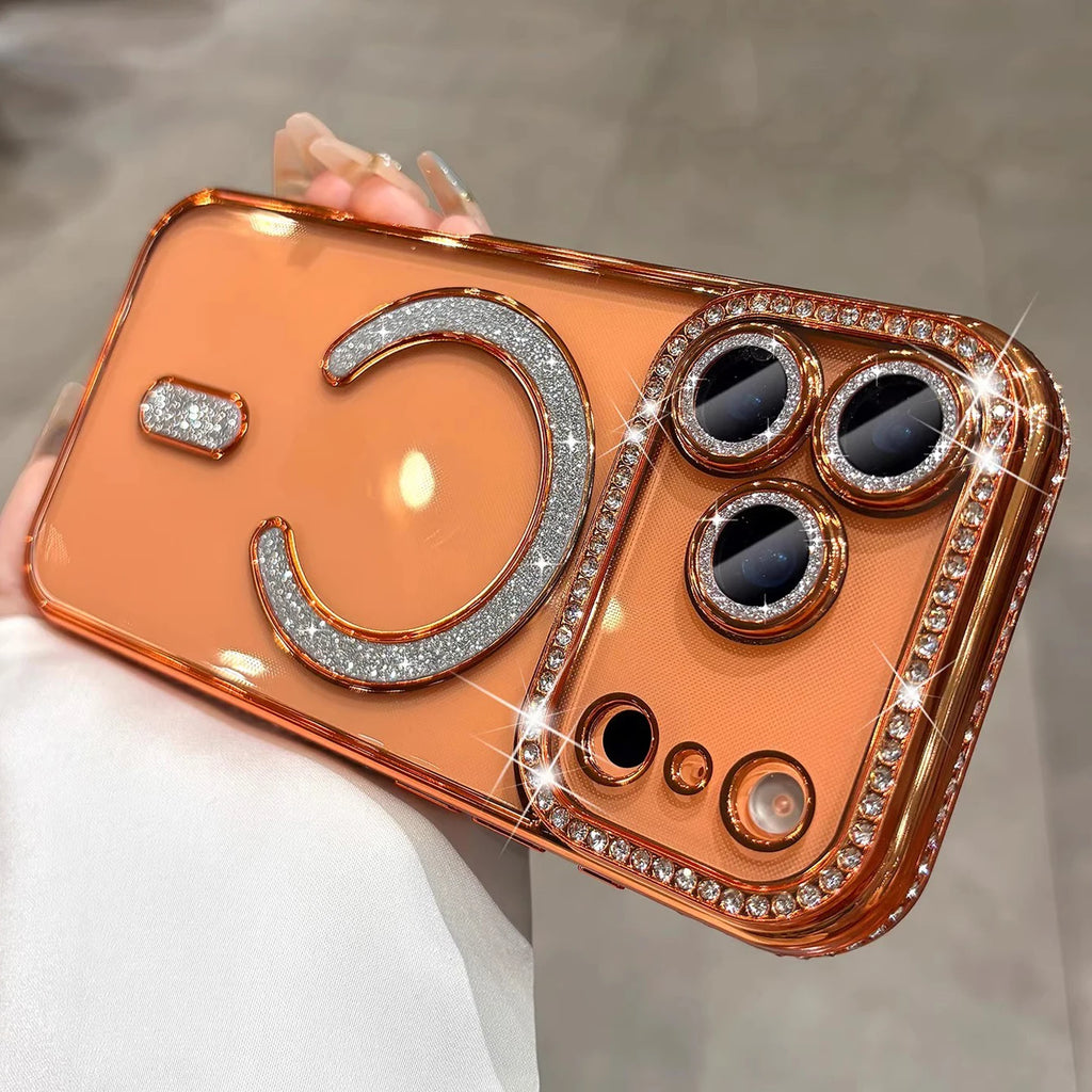 Luxury Bling Crystal Lens Film for Magsafe Case for iPhone 17 Pro Max 17 Air Magnetic Wireless Charging Clear Cover for iPhone17