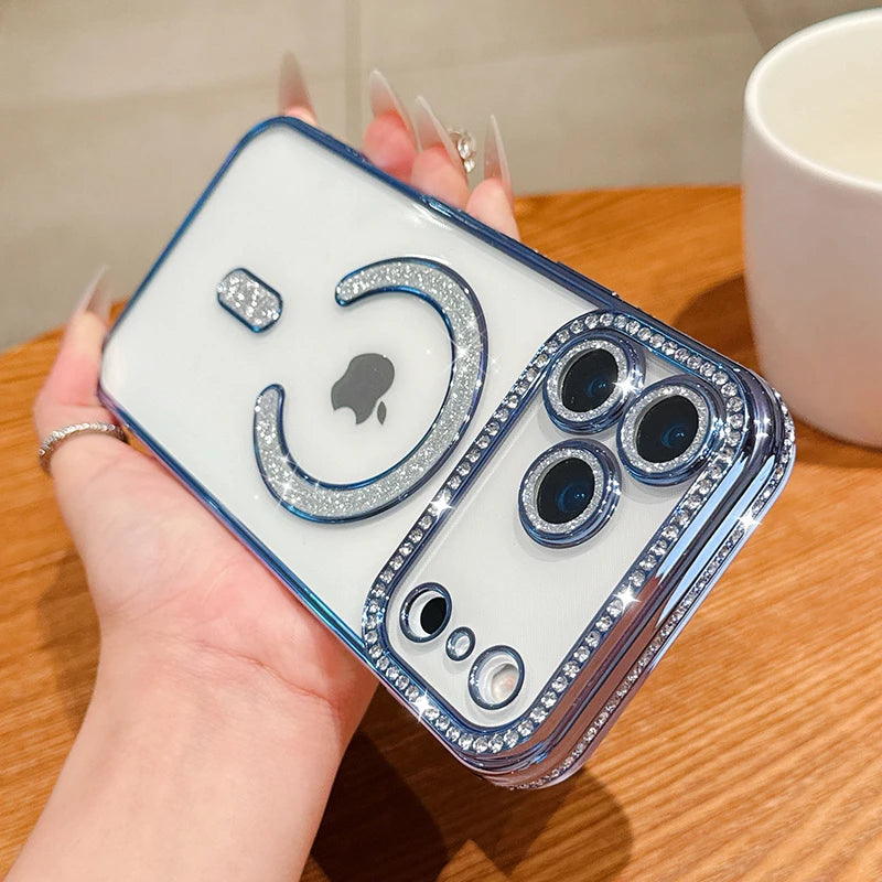 Luxury Bling Crystal Lens Film for Magsafe Case for iPhone 17 Pro Max 17 Air Magnetic Wireless Charging Clear Cover for iPhone17